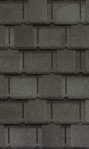 Close-up of GAF's Camelot II Antique Slate shingle swatch