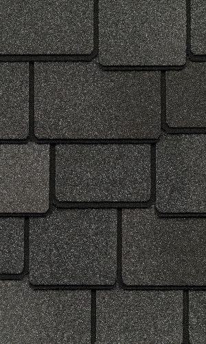 Close up photo of GAF's Woodland Castlewood Gray shingle swatch