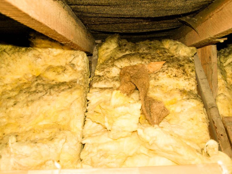 A photo of insulation that has been damaged by mould.